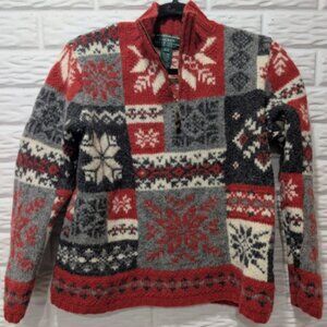 Vintage Ralph Lauren Hand Knit Wool Women's Sweater P/Small Snowflake Red/Gray